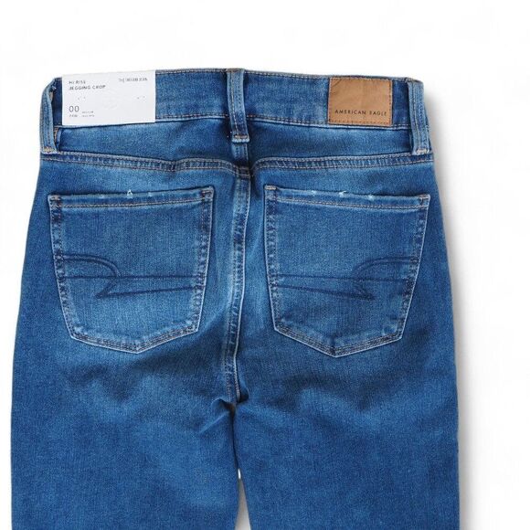 American Eagle Hi- Rise Jegging Crop Distressed Medium Wash Junior 00 - Picture 7 of 12